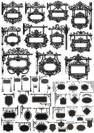 Ornate Vintage Hanging Signboards Collection Free Vector