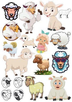 Collection of Cute Sheep and Ram Cartoon Vectors Free Vector