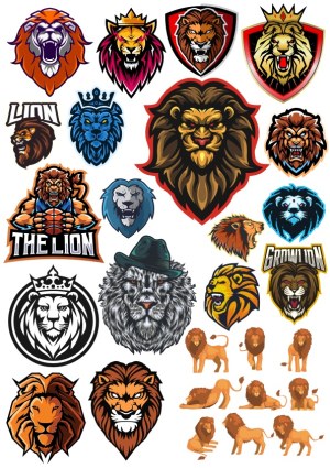 Collection of Lion Head and Full-Body Vector Illustrations Free Vector