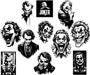 Black and White Joker Character Vector Illustrations Free Vector