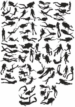 Collection of Diver Silhouettes in Various Swimming and Diving Poses Free Vector