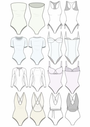 Women's Swimsuit Design Vector Set Front and Back Views Free Vector