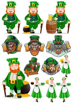 Saint Patrick's Day Leprechaun and Irish Girl Vector Collection Free Vector