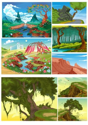 Collection of Diverse Nature Landscapes Vector Illustrations Free Vector
