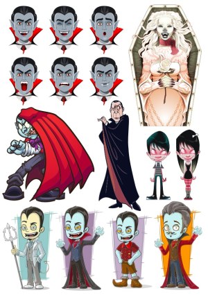 Collection of Cartoon Vampire Characters and Expressions Free Vector