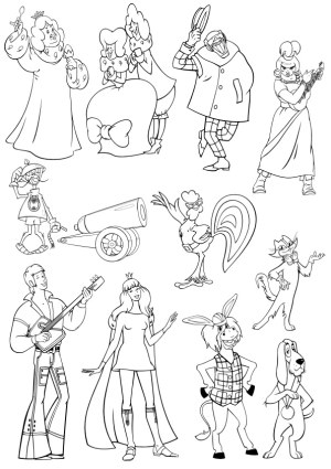 Vintage Cartoon Characters and Objects Line Art Vector Set Free Vector