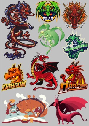 Collection of Dragon and Fantasy Creature Vector Illustrations Free Vector