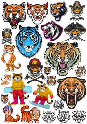 Diverse Tiger Cartoon and Mascot Vector Collection Free Vector
