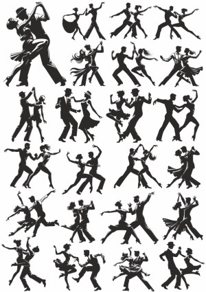 Silhouette Vector Collection of Ballroom and Latin Dance Couples Free Vector