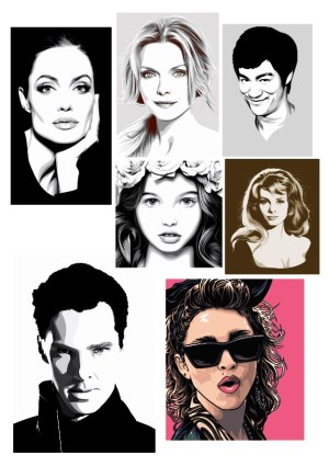 Detailed Black-and-White and Color Vector Portraits of Men and Women Free Vector