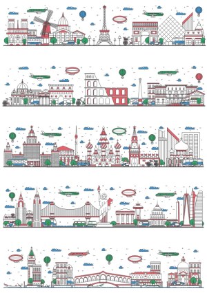 Vector Line Art of Famous World City Skylines Free Vector