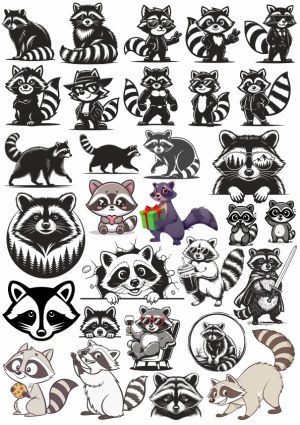 Collection of Diverse Raccoon Illustrations and Cartoons Free Vector