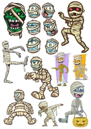 Collection of Cartoon Mummy Characters and Expressions Free Vector