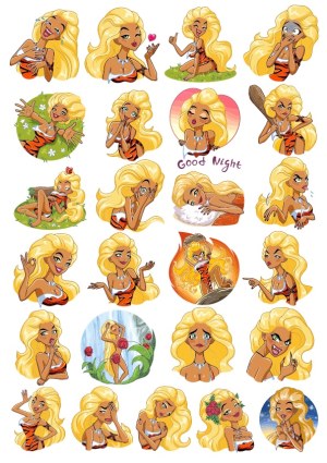 Cartoon Blonde Woman in Animal Print Dress Emotions and Gestures Set Free Vector