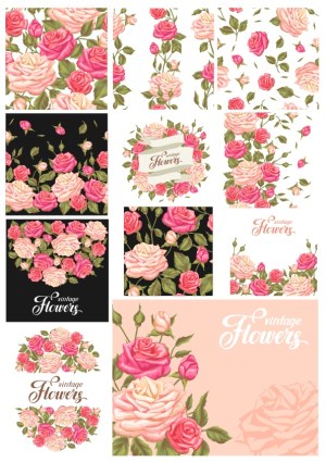 Vintage Roses Flowers Digital Vector Collection Free Vector