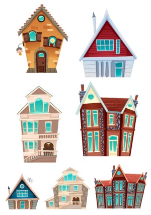Collection of Colorful Cartoon Style Houses Vector Illustrations Free Vector