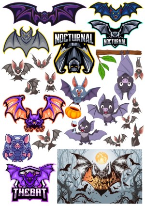 Collection of Colorful Bat Vector Illustrations and Logos Free Vector
