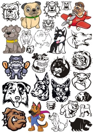 Collection of Cartoon and Mascot Dog Illustrations Free Vector