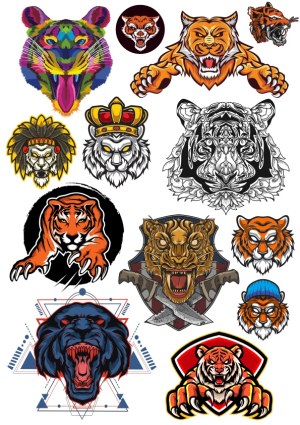 Collection of Fierce Tiger and Animal Head Vector Illustrations Free Vector