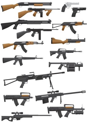 Collection of Various Military and Tactical Firearms Vector Illustrations Free Vector