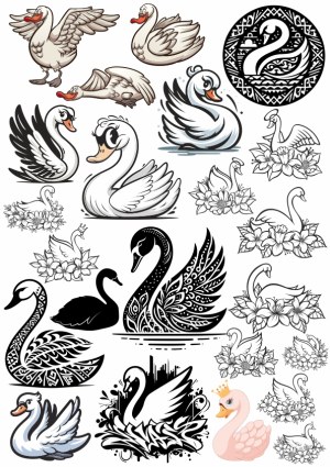 Decorative Swan Vector Collection with Various Styles and Floral Designs Free Vector