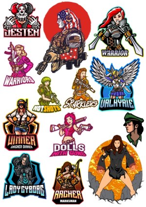 Set of Female Warrior and Combat-Themed Vector Badges and Mascots Free Vector