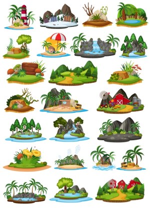 Collection of Various Cartoon Landscape Vector Scenes Free Vector