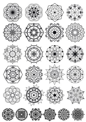 Collection of 25 Black and White Geometric Mandala Designs Free Vector