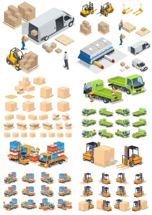 Isometric Logistics and Warehouse Equipment Vectors Free Vector