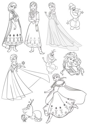 Frozen Characters Coloring Line Art Collection Free Vector