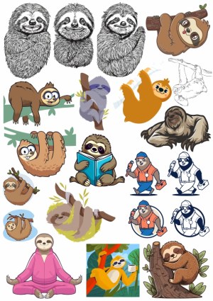 Collection of Various Sloth Illustrations and Cartoons Free Vector
