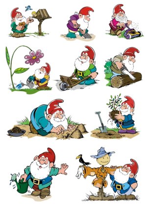 Garden Gnome Activities Vector Set Free Vector