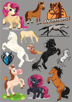 Collection of Diverse Cartoon and Stylized Horse Vectors Free Vector