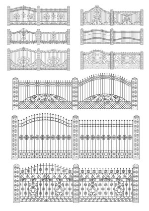 Detailed Decorative Wrought Iron Fence Vector Set Free Vector