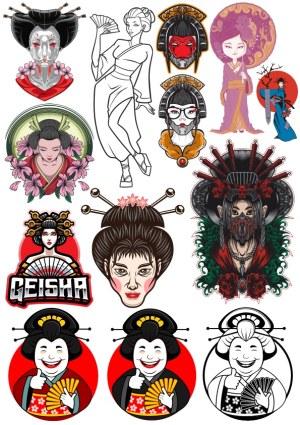 Collection of Geisha and Japanese Themed Vector Illustrations Free Vector