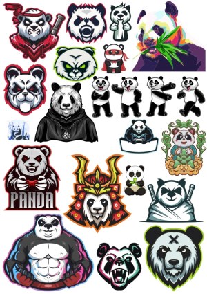 Set of Diverse Panda Vector Characters and Logos Free Vector