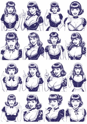 Vintage Pin-Up Style Maid Character Poses Vector Set Free Vector