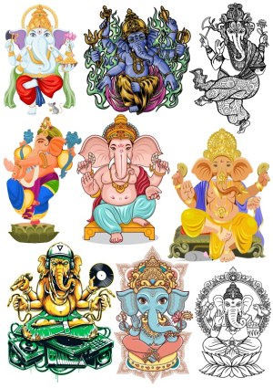Collection of Diverse Artistic Ganesha Illustrations Free Vector
