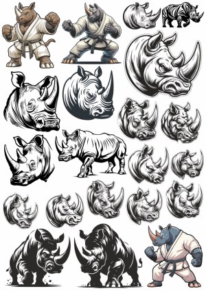 Rhino Vector Illustrations with Martial Arts Theme Free Vector