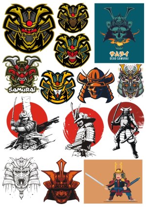 Collection of Samurai and Samurai Helmet Vector Artwork Free Vector