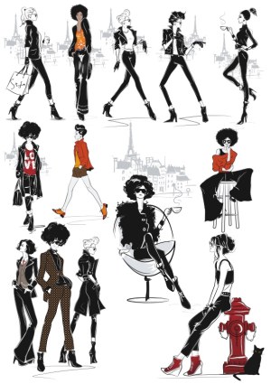 Chic Fashion Illustrations of Women with Paris Backdrop Free Vector