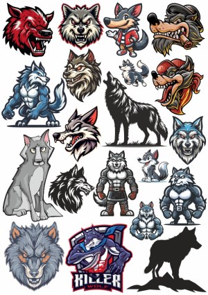 Collection of Stylized Wolf and Werewolf Vector Illustrations Free Vector