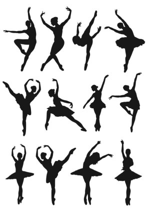 Collection of Ballet Dancer Silhouettes in Various Poses Free Vector
