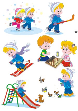 Children Playing Winter Sports and Games Vector Set Free Vector