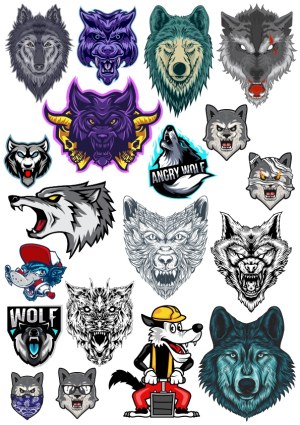 Collection of Stylized Wolf Head Vector Illustrations Free Vector