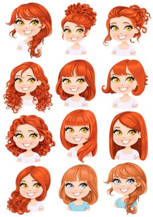 Red Hair Girl Hairstyles Vector Set Free Vector