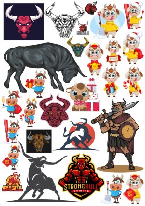 Variety of Bull and Buffalo Vector Illustrations and Mascots Free Vector