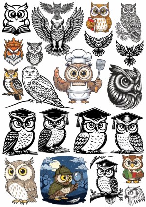 Collection of Detailed Owl Vector Illustrations in Various Styles and Themes Free Vector