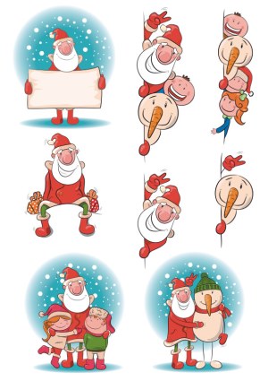 Set of Cheerful Santa Claus and Snowman Christmas Vector Characters Free Vector