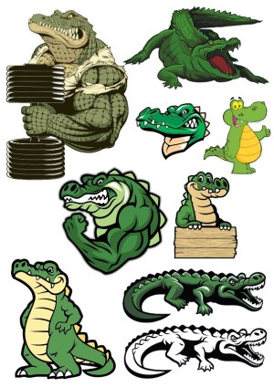 Collection of Cartoon and Muscular Alligator and Crocodile Characters Free Vector